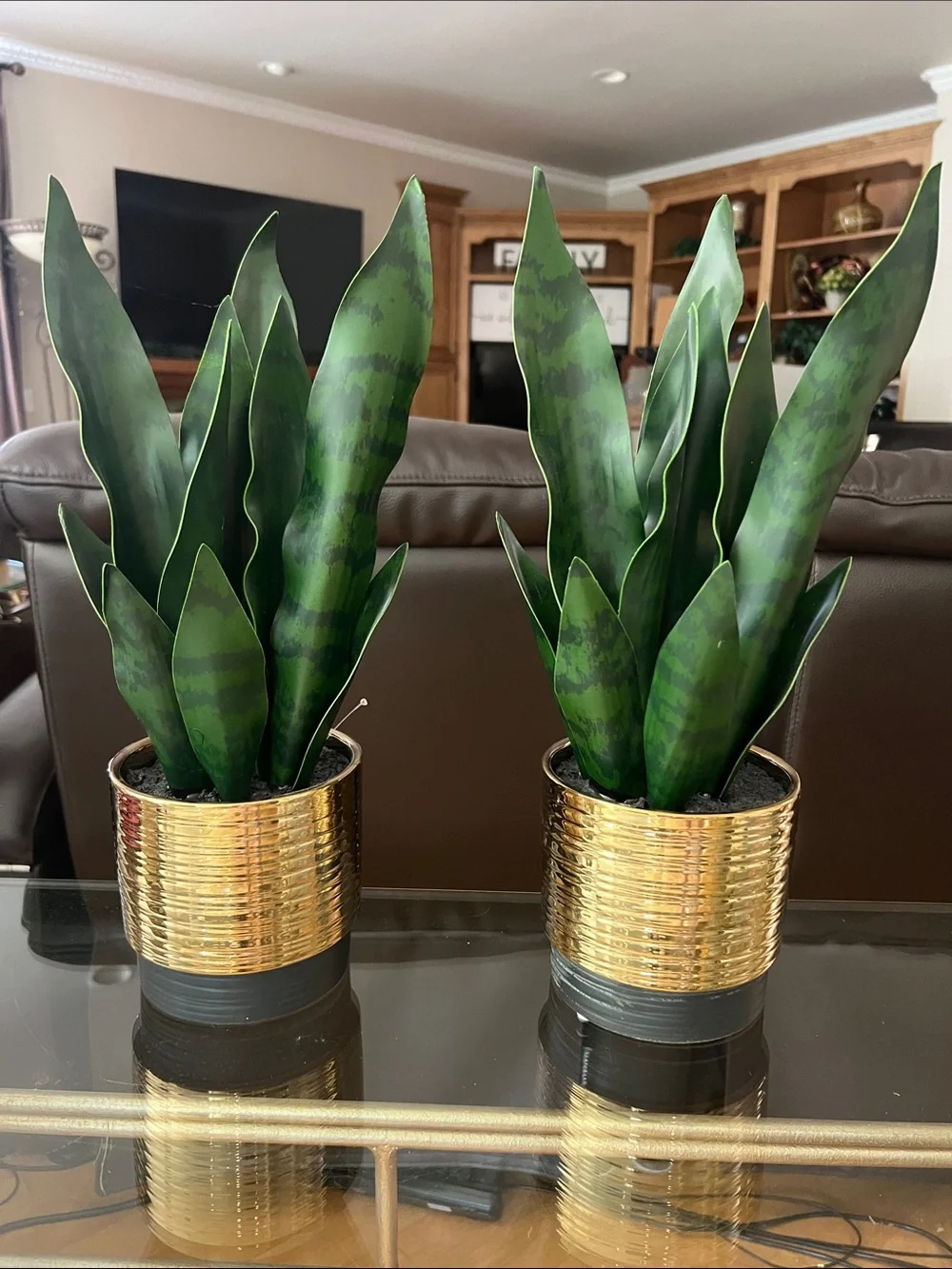 Artificial Snake Plant in Gold Decorative Pot - Green